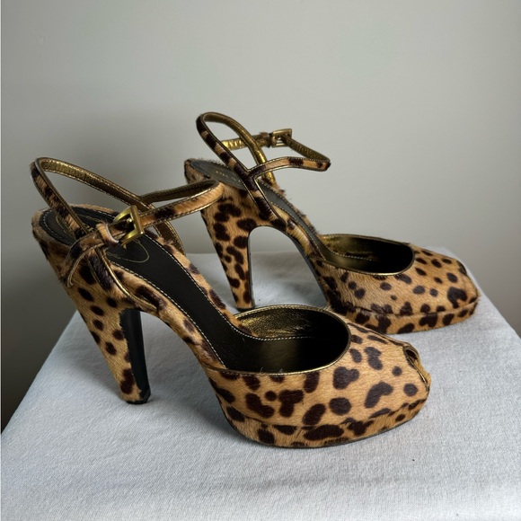 Prada Leopard Print Pony Hair Ankle Straps Platforms - Size 39/9 Never Worn - Picture 2 of 14